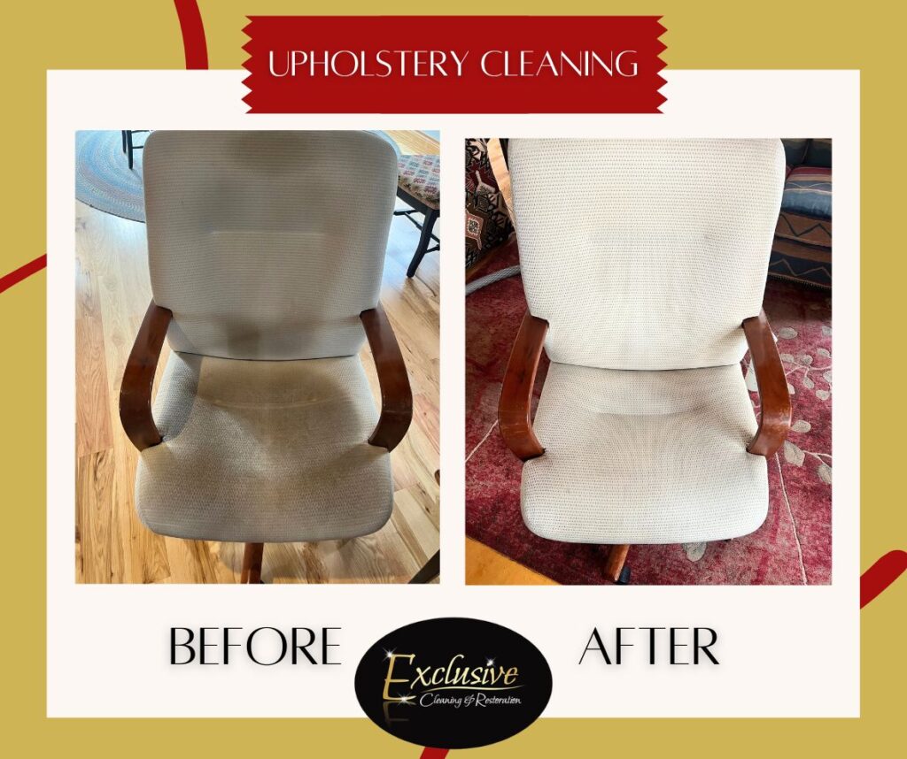 Before and after photo of a professional upholstery cleaning in Breckenridge vacation home